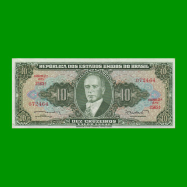 BILLETE DE BRASIL 10 CRUZEIROS, PICK 177, AÑO 1962, ESTADO EXCELENTE.-
