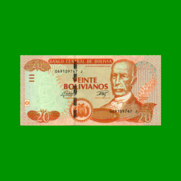 BILLETE DE BOLIVIA 20 BOLIVIANOS, PICK 244, AÑO 1986 (2015), ESTADO SIN CIRCULAR.-