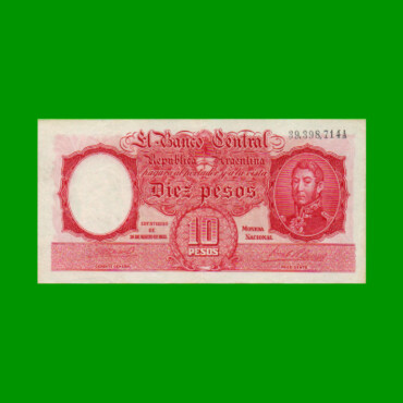 MONEDA NACIONAL $10,00, BOT 1931, FIRMA ROJA, AÑO 1945, ESTADO EXCELENTE- .-