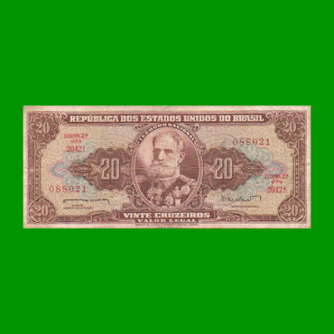 BILLETE DE BRASIL 20 CRUZEIROS, PICK 178, AÑO 1962, ESTADO BUENO+ .-