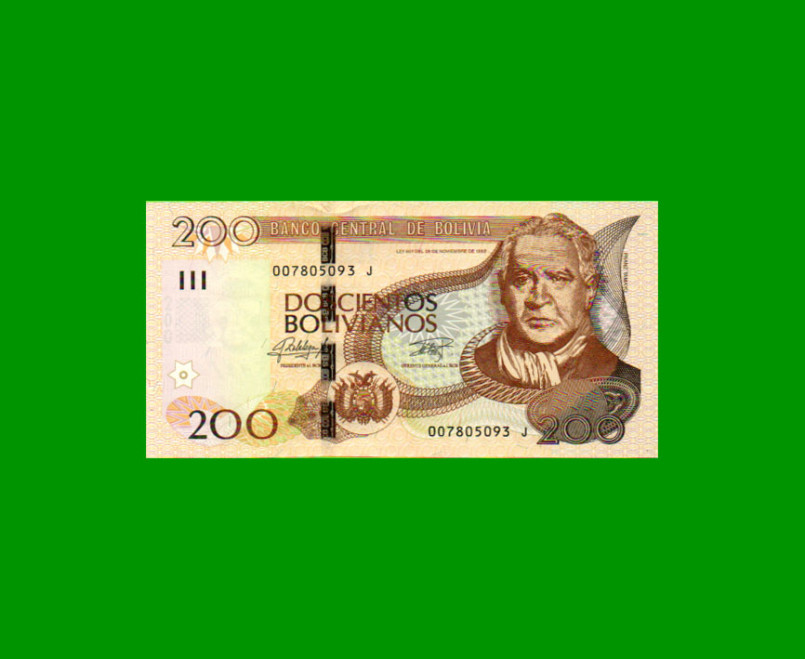 BILLETE DE BOLIVIA 200 BOLIVIANOS, PICK NEW, SERIE J, ESTADO SIN CIRCULAR.-