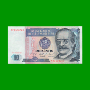 BILLETE DE PERU 10 INTIS, PICK 128, AÑO 1986, ESTADO SIN CIRCULAR.-