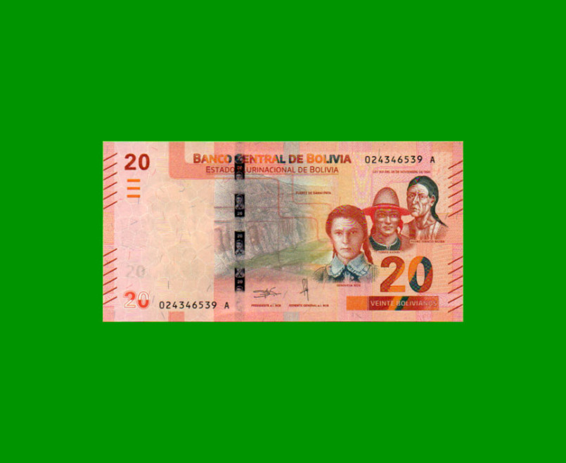 BILLETE DE BOLIVIA 20 BOLIVIANOS, PICK NEW, AÑO 1986 (2018), ESTADO SIN CIRCULAR.-