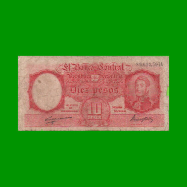 MONEDA NACIONAL $10,00, BOT 1937, AÑO 1949, ESTADO BUENO.-