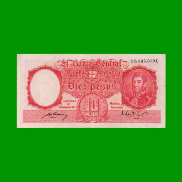 MONEDA NACIONAL $10,00, BOT 1939, AÑO 1950, ESTADO EXCELENTE.-
