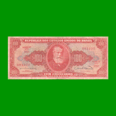 BILLETE DE BRASIL 100 CRUZEIROS, PICK 180, AÑO 1963, ESTADO BUENO+ .-