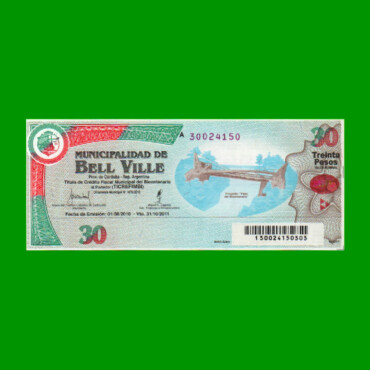BONO MUNICIPALIDAD DE BELL VILLE $30,00, AÑO 2010/2011, ESTADO SIN CIRCULAR.-
