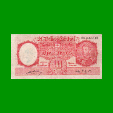 MONEDA NACIONAL $10,00, BOT 1940, AÑO 1950, ESTADO BUENO.-