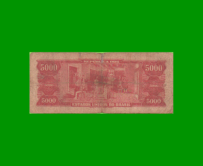 BILLETE DE BRASIL 5.000 CRUZEIROS, PICK 182b, AÑO 1964, ESTADO REGULAR.- - Imagen 2