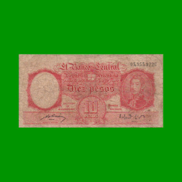 MONEDA NACIONAL $10,00, BOT 1942, AÑO 1951, ESTADO BUENO.-