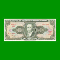 BILLETE DE BRASIL 10 CRUZEIROS RESELLADO 1 CTVO, PICK 183a, AÑO 1966, ESTADO EXCELENTE.-