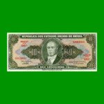 BILLETE DE BRASIL 10 CRUZEIROS RESELLADO 1 CTVO, PICK 183b, AÑO 1967, ESTADO EXCELENTE+ .-