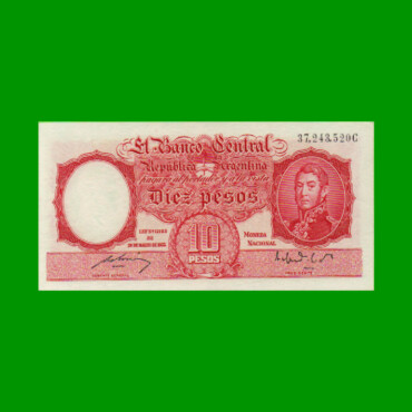 MONEDA NACIONAL $10,00, BOT 1943, AÑO 1952, ESTADO EXCELENTE+ .-