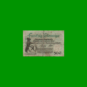 BILLETE DE ALEMANIA NOTGELD CIUDAD DE BERLIN 50 CENTAVOS, M. M. -, ESTADO BUENO.-