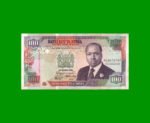 BILLETE DE KENYA 100 SHILINGI, PICK 27a, AÑO 1989, ESTADO EXCELENTE- .-