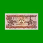 BILLETE DE MOZAMBIQUE 50 METICAIS, PICK 129b, AÑO 1986 ESTADO SIN CIRCULAR.-