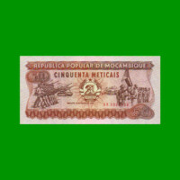 BILLETE DE MOZAMBIQUE 50 METICAIS, PICK 129b, AÑO 1986 ESTADO SIN CIRCULAR.-