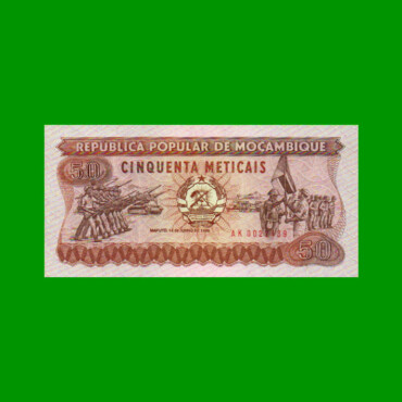BILLETE DE MOZAMBIQUE 50 METICAIS, PICK 129b, AÑO 1986 ESTADO SIN CIRCULAR.-