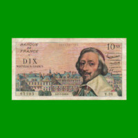 BILLETE DE FRANCIA 10 NUEVOS FRANCOS, PICK 142, AÑO 1959, ESTADO BUENO+ .-
