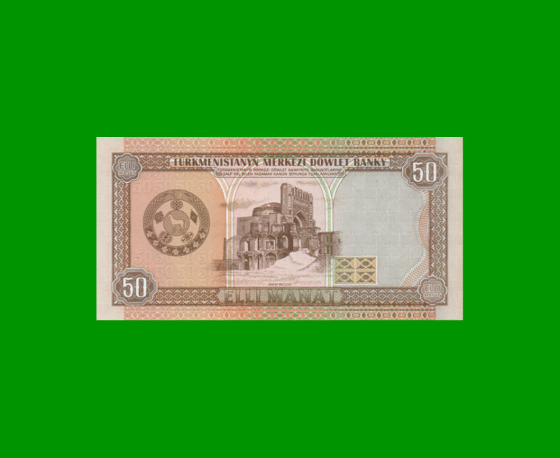 BILLETE DE TURKMENISTAN 50 MANAT, PICK 5a, AÑO 1993, ESTADO SIN CIRCULAR.- - Imagen 2