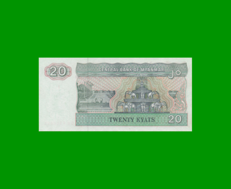 BILLETE DE MYANMAR 20 KYATS, PICK 72, ESTADO SIN CIRCULAR.- - Imagen 2