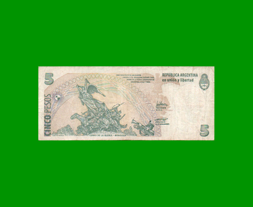 REPOSICION BILLETE CONVERTIBLE SEGUNDO DISEÑO $ 5,00, BOT 3326, ESTADO BUENO .- - Imagen 2