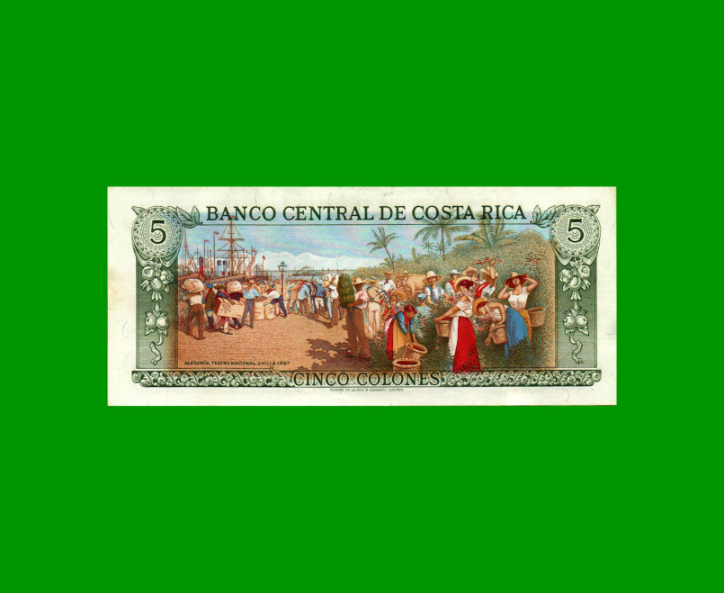 BILLETE DE COSTA RICA 5 COLONES, PICK 236d, AÑO 1989, ESTADO EXCELENTE+ .- - Imagen 2