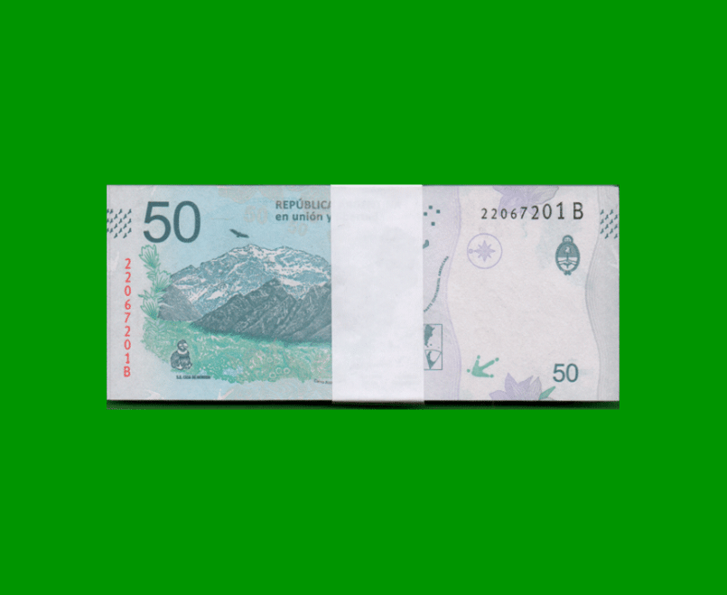 FAJO DE BILLETES PESOS 3er DISEÑO $50,00, BOT 5206a, PICK NEW, AÑO 2020, ESTADO SIN CIRCULAR.- - Imagen 2