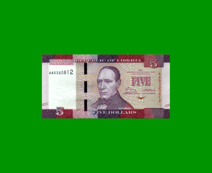 BILLETE DE LIBERIA 5 DOLARES, PICK 31, AÑO 2016, ESTADO SIN CIRCULAR.-