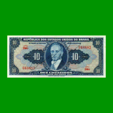 BILLETE DE BRASIL 10 CRUZEIROS, PICK 135, AÑO 1943, ESTADO SIN CIRCULAR.-