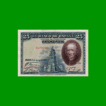 BILLETE DE ESPAÑA 25 PESETAS, PICK 74b, AÑO 1928, ESTADO EXCELENTE.-