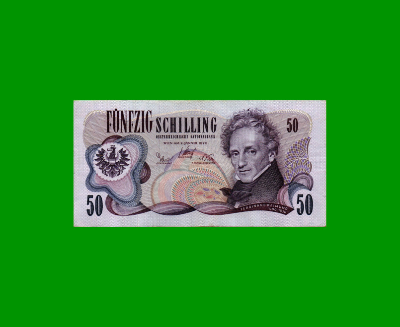 BILLETE DE AUSTRIA 50 SCHILLING, PICK 143, AÑO 1970, ESTADO MUY BUENO+ .-