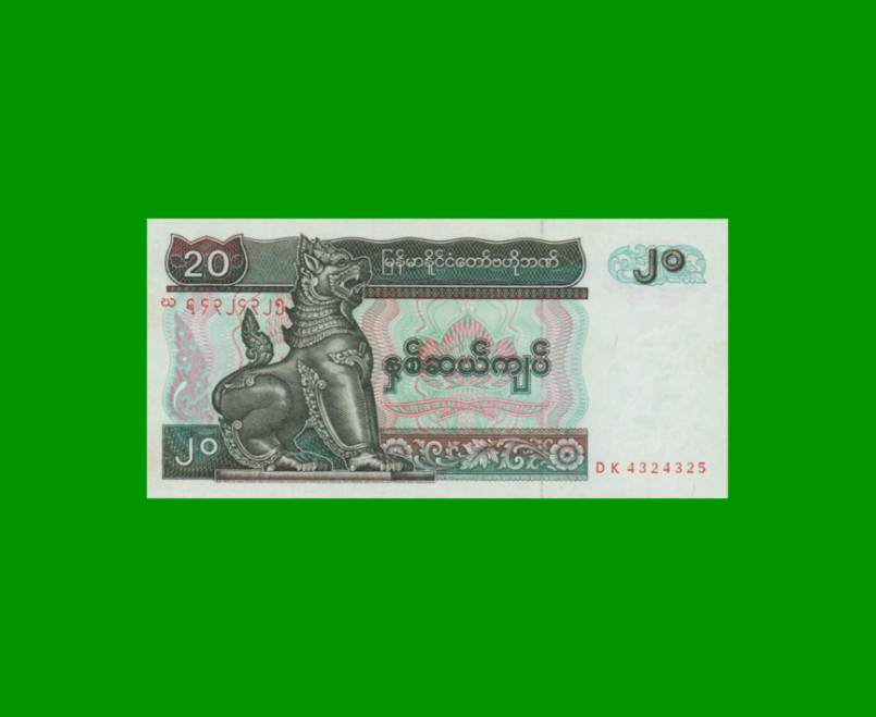 BILLETE DE MYANMAR 20 KYATS, PICK 72, ESTADO SIN CIRCULAR.-