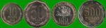 CHILE SET DE CUATRO MONEDAS 10, 50 Y 100, 500 (BIMETALICAS), AÑO 2016/ 2021, ESTADO NUEVAS.-