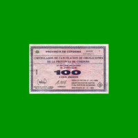 BONO REPOSICION DE CORDOBA $ 100,00, DESMONETIZADO, EC 272R, ESTADO MUY BUENO.-
