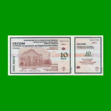 BONO MUNICIPALIDAD DE SAN FRANCISCO $ 10,00, AÑO 2000, SERIE C, ESTADO SIN CIRCULAR.-