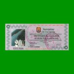 BONO MUNICIPALIDAD DE CRUZ DEL EJE $ 20,00, SELLADO, AÑO 1996, SERIE A, ESTADO SIN CIRCULAR.-