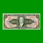 BILLETE DE BRASIL 10 CRUZEIROS RESELLADO 1 CTVO, PICK 183b, AÑO 1967, ESTADO SIN CIRCULAR.-
