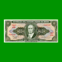 BILLETE DE BRASIL 10 CRUZEIROS RESELLADO 1 CTVO, PICK 183b, AÑO 1967, ESTADO SIN CIRCULAR.-