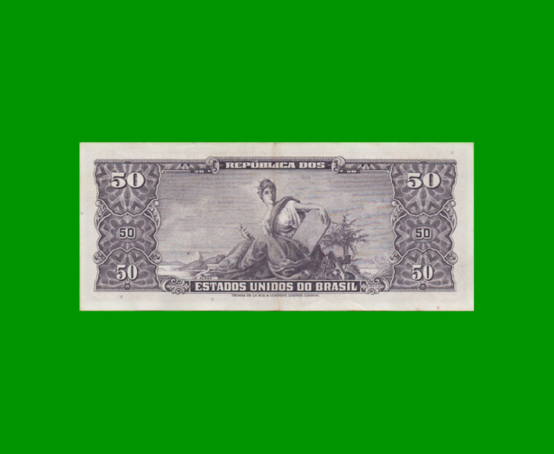 BILLETE DE BRASIL 50 CRUZEIROS RESELLADO 5 CTVOS, PICK 184a, AÑO 1966, ESTADO EXCELENTE.- - Imagen 2