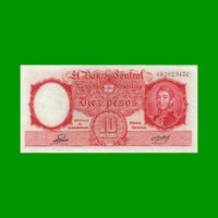 MONEDA NACIONAL $10,00, BOT 1945, AÑO 1953, ESTADO EXCELENTE+ .-