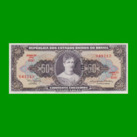 BILLETE DE BRASIL 50 CRUZEIROS RESELLADO 5 CTVOS, PICK 184a, AÑO 1966, ESTADO EXCELENTE.-