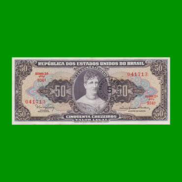 BILLETE DE BRASIL 50 CRUZEIROS RESELLADO 5 CTVOS, PICK 184a, AÑO 1966, ESTADO EXCELENTE.-