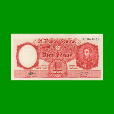 MONEDA NACIONAL $10,00, BOT 1948, AÑO 1955, ESTADO EXCELENTE.-