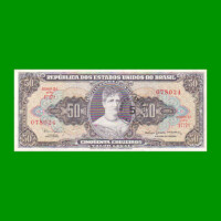 BILLETE DE BRASIL 50 CRUZEIROS RESELLADO 5 CTVOS, PICK 184b, AÑO 1967, ESTADO EXCELENTE.-