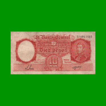 MONEDA NACIONAL $10,00, BOT 1950, AÑO 1955, ESTADO BUENO.-