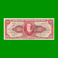 BILLETE DE BRASIL 100 CRUZEIROS RESELLADO 10 CTVOS, PICK 185a, AÑO 1966, ESTADO MUY BUENO+ .-