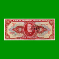 BILLETE DE BRASIL 100 CRUZEIROS RESELLADO 10 CTVOS, PICK 185a, AÑO 1966, ESTADO EXCELENTE.-