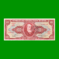 BILLETE DE BRASIL 100 CRUZEIROS RESELLADO 10 CTVOS, PICK 185b, AÑO 1967, ESTADO EXCELENTE- .-