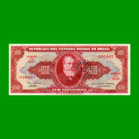 BILLETE DE BRASIL 100 CRUZEIROS RESELLADO 10 CTVOS, PICK 185b, AÑO 1967, ESTADO EXCELENTE+ .-